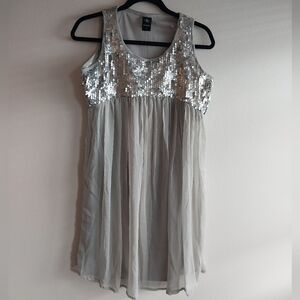 Mineral Silver Sequin Sleeveless Babydoll Party Holiday Occasion Mini Dress